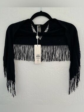 Beach Bunny Black Shrug Fringe Cover Up